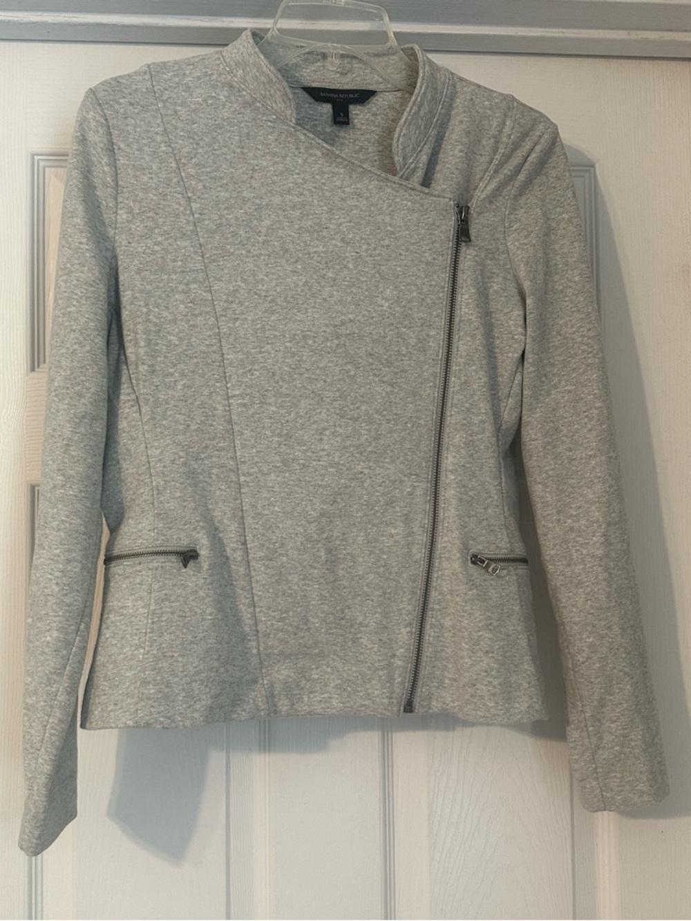 Banana Republic Light Gray Asymmetrical Neck Moto Jacket